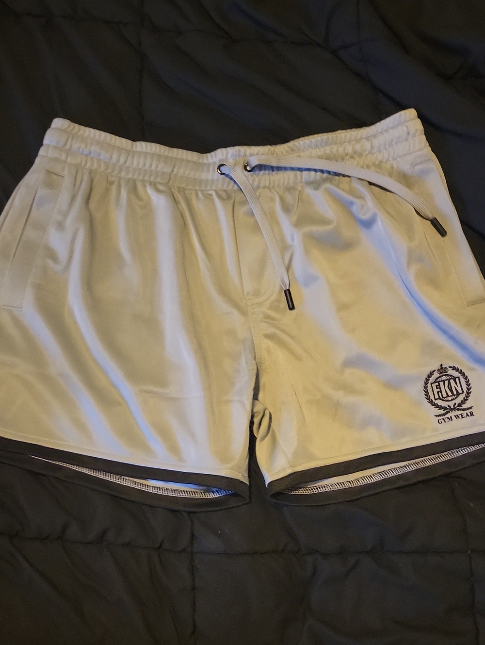 Mens Silver And Black Athletic Shorts.